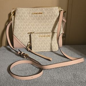Michael Kors Monogram Cream and Pink Crossbody Bag